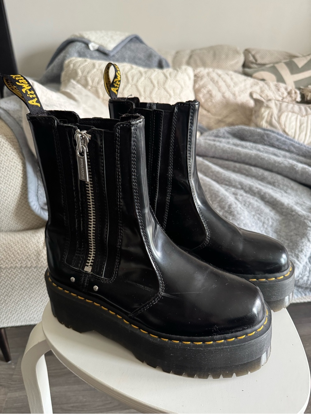 Dr. Martens Black Patent Platform Chelsea Boots